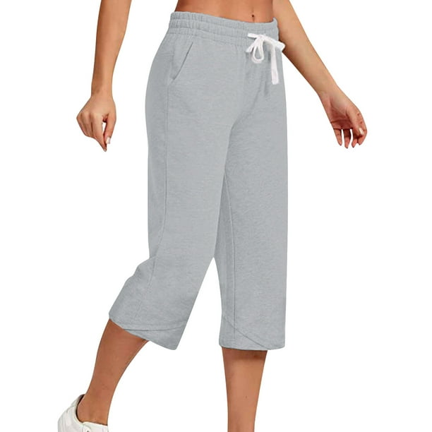 Sexy Dance Ladies Capri Pants High Waist Capris Solid Color Trousers Loose  Fit Bottoms Straight Leg Cropped Pant Light Gray 2XL