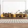 thumbnail image 4 of 3 Door Lockable Metal TV Stand Storage Cabinet with Accent Cabinet Locker, Wide Heavy Duty Media Console for Large 100+ Inch TVs, Home Office Entertainment Center, Yellow 22"H X 47.3"W X 13.8"D, 4 of 10