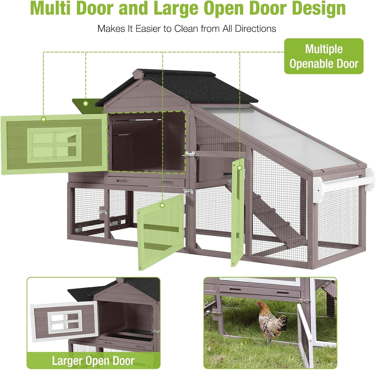 Chicken Coop Mobile Chicken House On Wheel Outdoor Rabbit Hutch for 2-4 Chickens 67"(Brown)