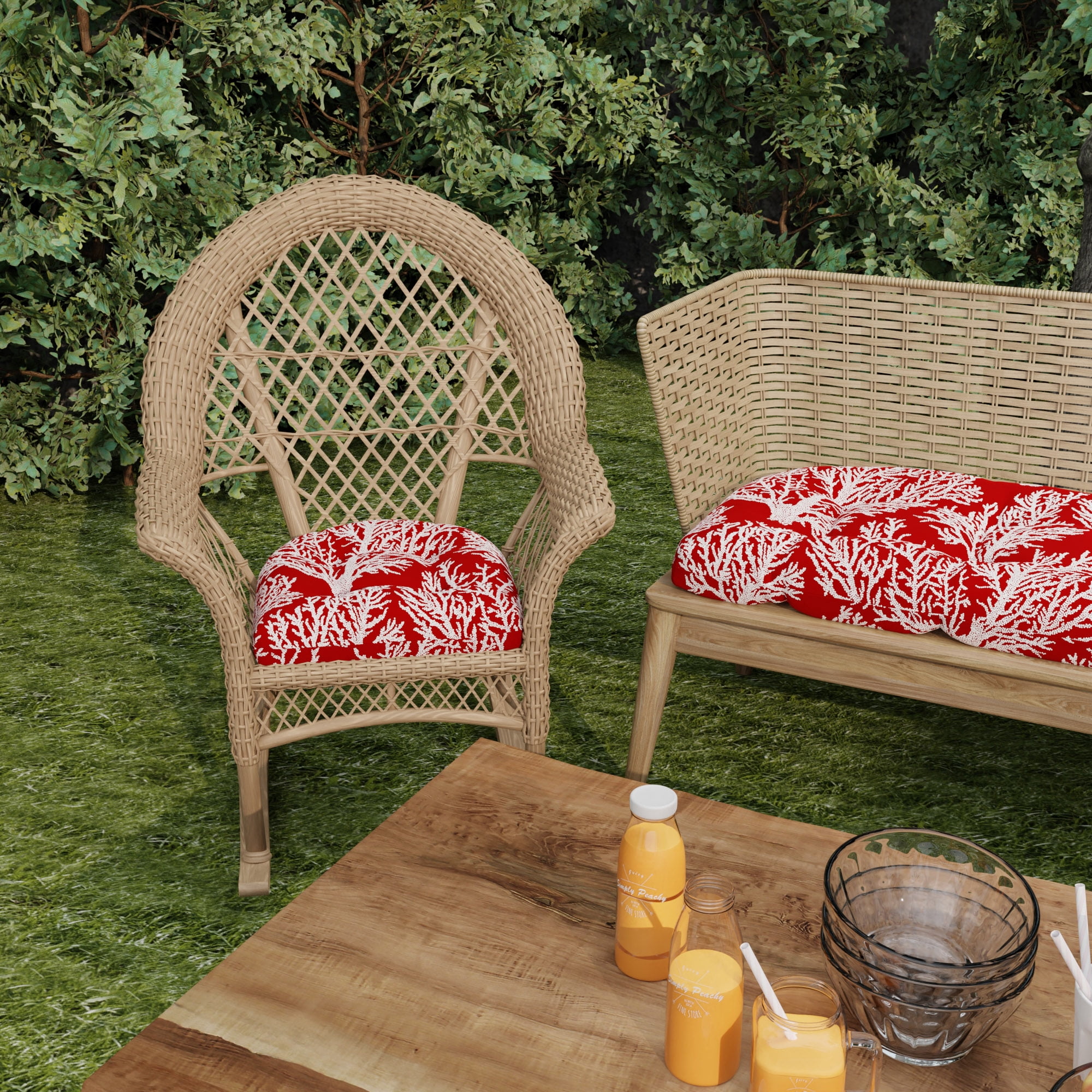 Jordan Manufacturing 18" x 18" Seacoral Red Nautical Square Tufted Contoured Outdoor Wicker Seat Cushion (2 Pack)
