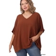 thumbnail image 1 of TheLovely Women & Plus V Neck Woven Airflow Dolman Short Sleeve Blouse Top with Front Pocket, 1 of 4