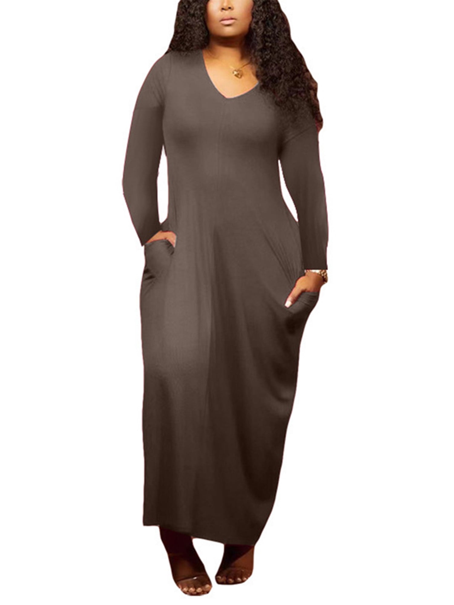 Casual Maxi Dress Dark Gray 5XL 