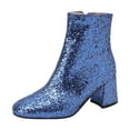 thumbnail image 4 of Womens Ankle Boots Glitter Round Toe Block Heel Zipper Winter Fall Booties Sequin Wedding Prom Dress Short Boots Blue Size 7.5, 4 of 4