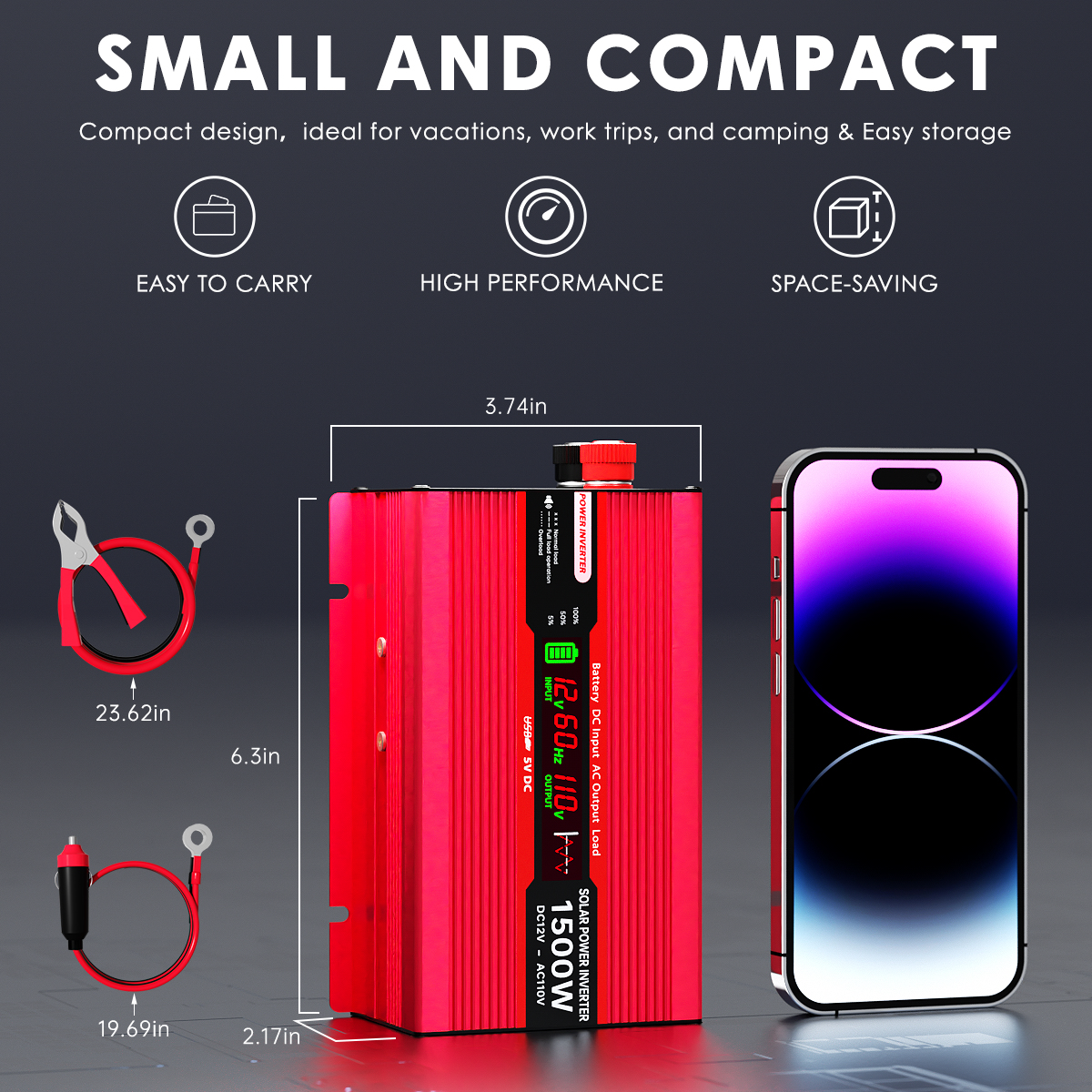 Power Inverter,Modified Sine Wave Inverter DC 12V to AC 110V Converter with LCD Display,1500W Peak Car Inverter with Dual 2.4A USB Port,Car Adapter and Cigarette Lighter for Car Home Laptop Truck.