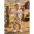 thumbnail image 3 of BemeyourBBs This is My First Rodeo Baby Boy Cowboy Outfit Western Newborn Baby Boys Spring Summer Fall Clothes Booties Print Short Sleeve Romper with Long Pants Hat 3Pcs Set, 3 of 9