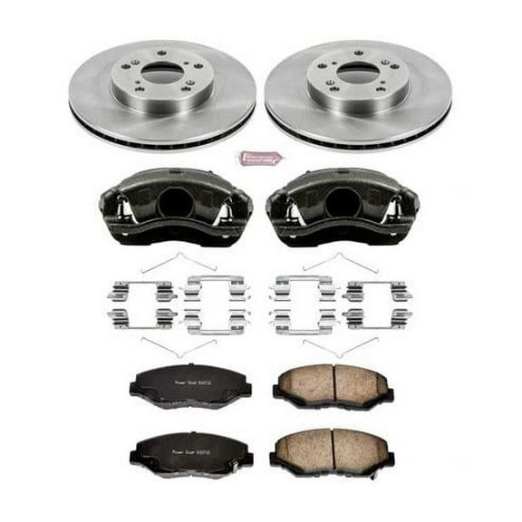 PowerStop Front Stock Replacement Brake Pad and Rotor Kit with Calipers Fits: HONDA Select Models KCOE1043