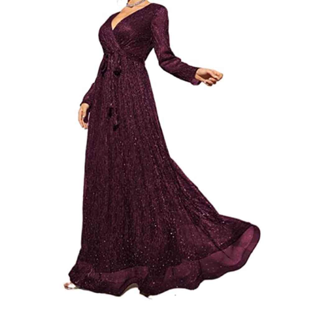 Women Sequin Bridesmaid Dress Long Sleeve V Neck Burundi | Ubuy