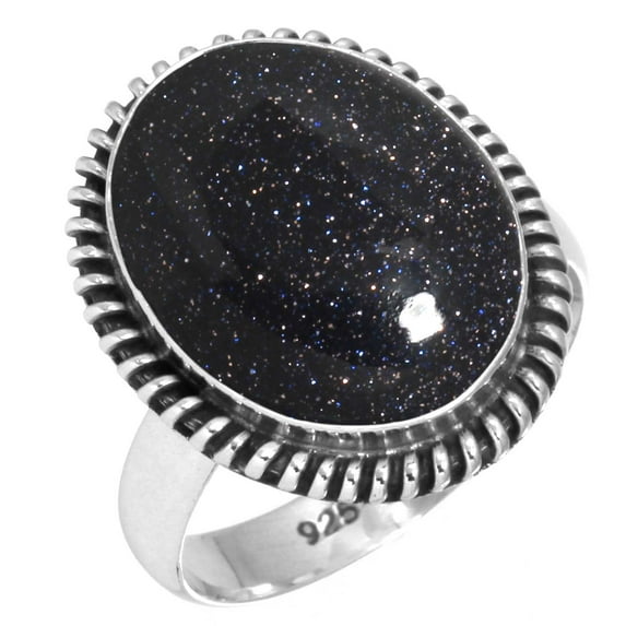 925 Sterling Silver Ring For Women - Men Blue Sunstone Gemstone Silver Ring Size 8.5 Fashion Silver Ring Size 8.5 New Year Gift For Wife 925 Silver Gemstone Jewelry