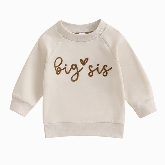 WUANDIXFA Sweatshirts for Girls Fashion Sweatshirt Girls' Sisters Letter Embroidery Long Sleeve Casual Out Sweater Crewneck Sweatshirt,Beige,6-12 Months
