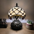 thumbnail image 4 of Tiffany Mini Table Lamp Beige Stained Glass Crystal Beans Included LED Bulb Dragonfly Base for Living Room Dining Room Bedroom Bedside 12'H*8"W, 4 of 7