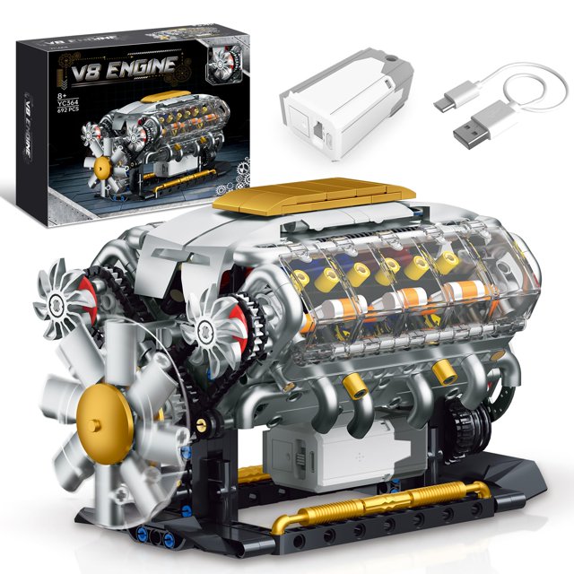 BseSparklion V8 Engine Building Kit for Adults, Build Your Own MOC Mini V8 Engine Model Toy for Display, Compatible with Lego Car Set, STEM Building Proje