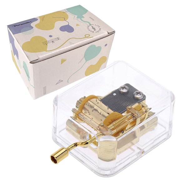 Caja de música Pursuestar Edelweiss con manivela dorada transparente, 7 x 5 x 3 cm
