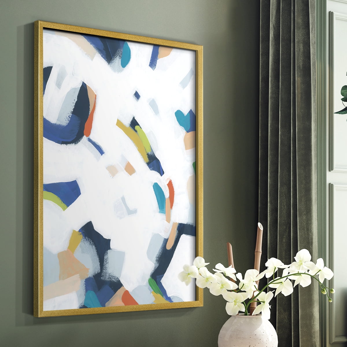 Bright Orbit I Framed Print in Gold Solid Wood Framed Print No Nail Hanging