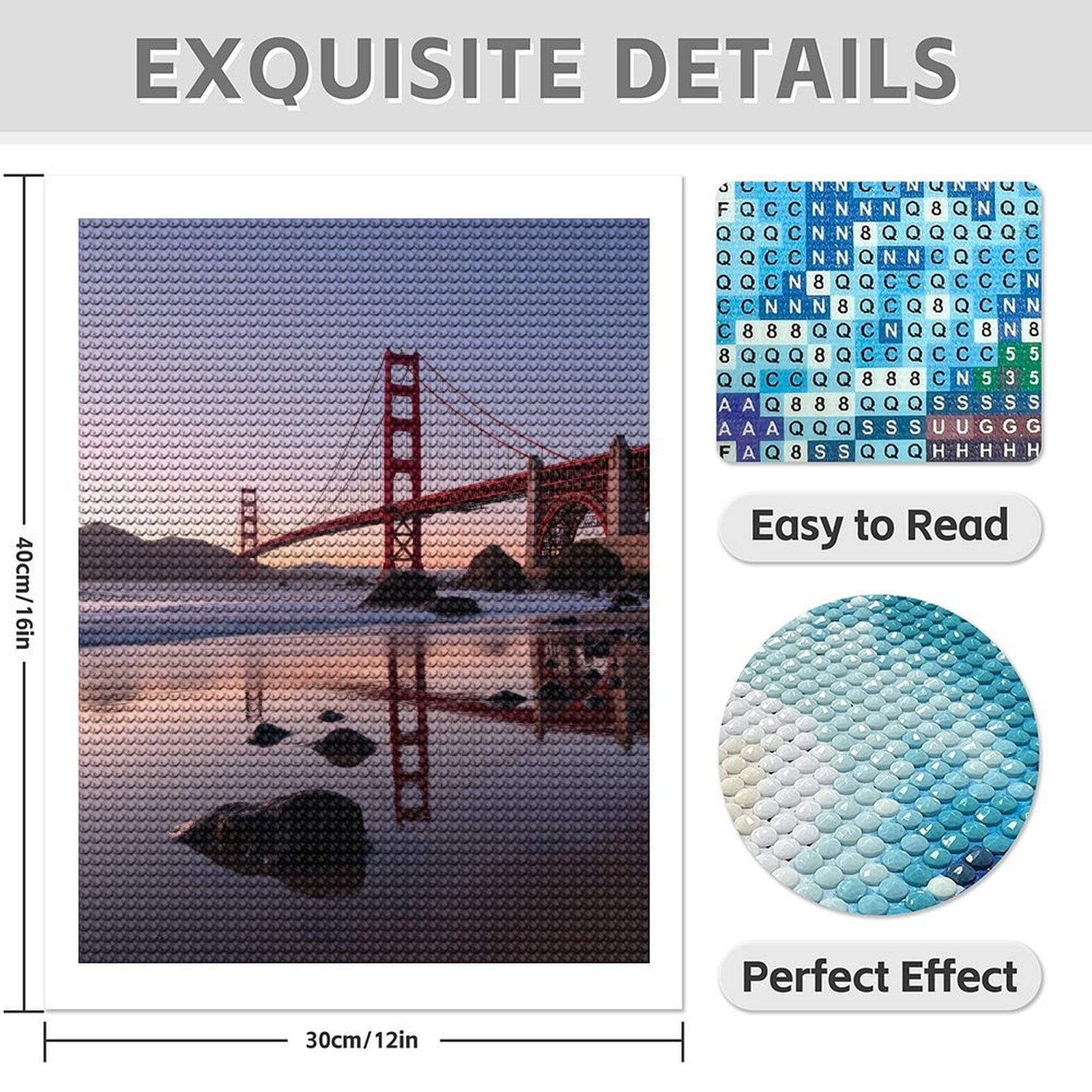 Diamond Art Kit for Adults, Sunset Bridge Ocean Reflection Rocks Diamond Painting for Adults Beginners, DIY Diamond Art Painting Kits, 5D Diamond Painting Crafts for Home Decor 12x16 Frameless