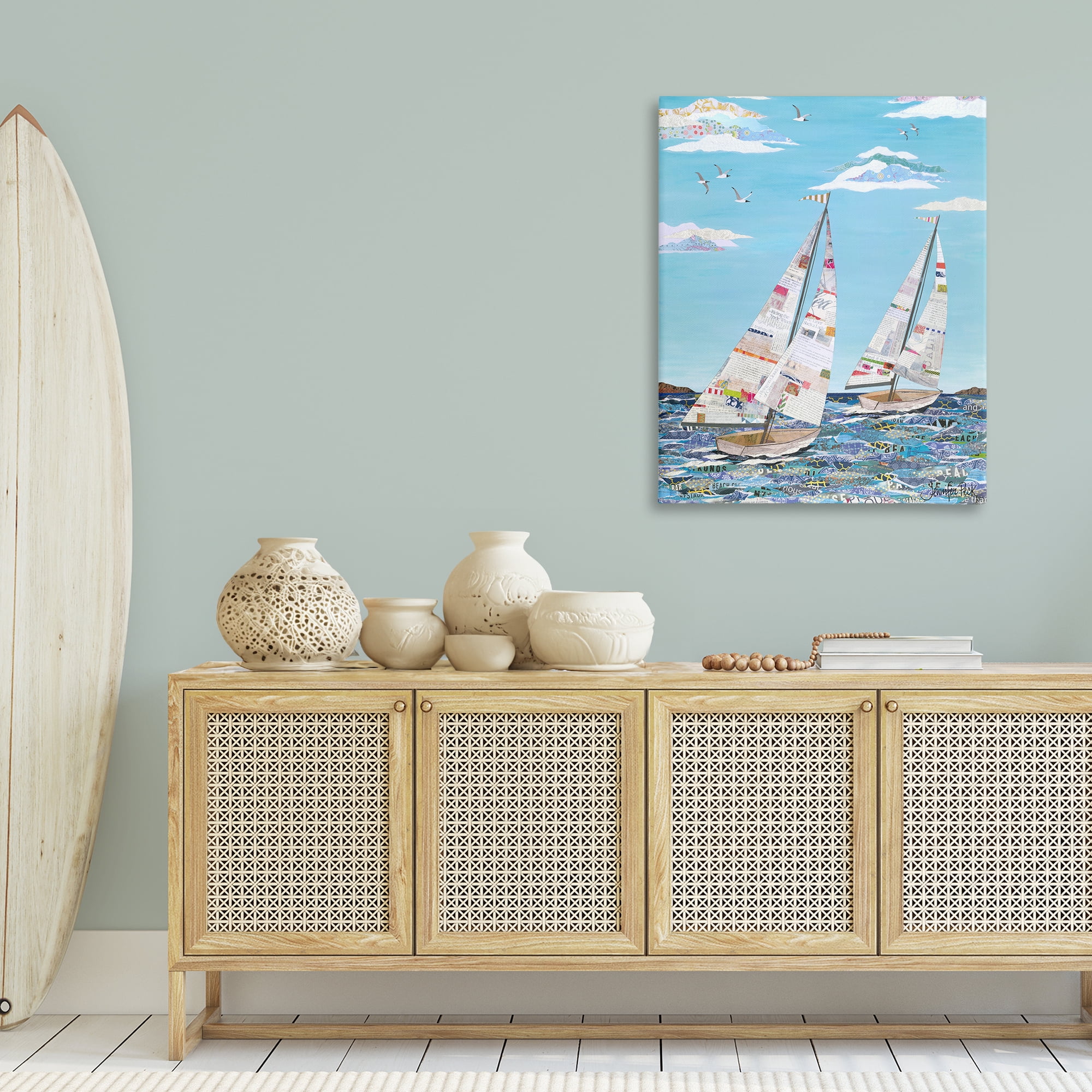 Stupell Industries Collaged Sailboat Pair Transportation Painting Gallery Wrapped Canvas Art Print Wall Art, 30 x 40