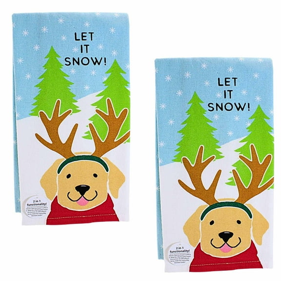 Kay Dee Designs 26.00In Let It Snow Kitchen Towel Set, Cotton, Puppy Dog Antlers H6443