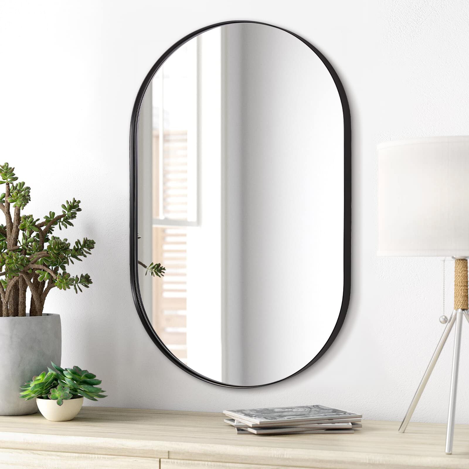 ANDY STAR Black Oval Mirror, 24x36 Oval Black Mirror in Stainless Steel Metal Frame for Bathroom