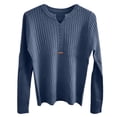 thumbnail image 4 of Womens Fall Sweaters Solid V Neck Pullover Sweaters Winter Loose Long Sleeve Knitwear Tops Sweaters Dark Blue M, 4 of 4