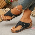 thumbnail image 5 of Miluxas Wedge Sandals for Women Summer Casual T Straps Clip Toe Flip Flops Lightweight Comfortable Ladies Beach Shoes Slides Black 7.5(40), 5 of 9