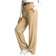 thumbnail image 4 of Xugsiok High Waist Sweatpants for Women Wide Leg Drawstring Loose Fit with Pockets Athletic Jogger Fall Outfits Khaki,3XL, 4 of 9