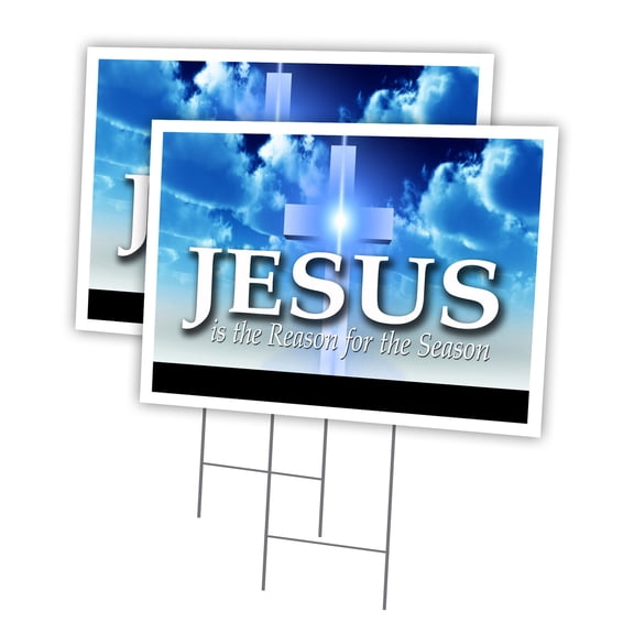 JESUS IS THE REASON FOR THE SEASON 2 Pack Of 18" x 24" Yard Sign & Stake outdoor plastic | Advertise Your Business | Stake Included Image On Both Sides | Made in The USA
