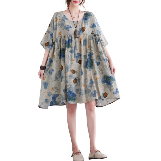 Vestido, Vestido suelto de mujer Impreso Media manga Vintage Casual Holiday Beach Dress Meterk Gris