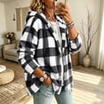 thumbnail image 2 of Lmnyox Fleece Jackets for Women Casual Plaid Button Down Hooded Coats Winter Cozy Long Sleeve Jackets, 2 of 9