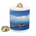 thumbnail image 1 of Sea Animals Piggy Bank, Dolphins Jumping in Clear Sea and Fluffy Clouds in Sky Marine Life Photograph, Ceramic Coin Bank Money Box for Cash Saving, 3.6" X 3.2", Blue White, by Ambesonne, 1 of 4
