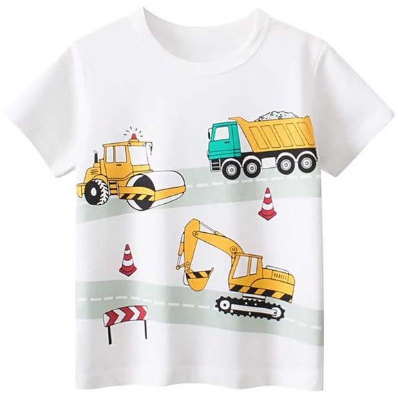 Boys T Shirts Size 2-3Y Kids Construction Truck Print Short Sleeve Crewneck Tee Play Toddler Boys Clothes