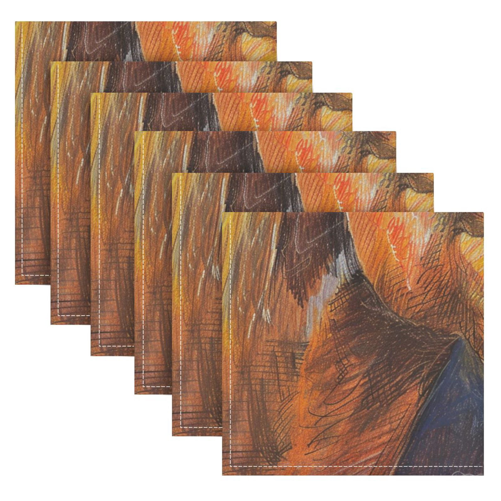 JSTEL Horse Head Crayon Drawing Cloth Napkins Set of 6, 20x20 Inch Washable and Reusable Napkin for Decoupage Dinner Party Everyday Use
