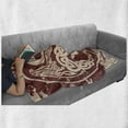 thumbnail image 6 of Celtic Dragon Soft Flannel Fleece Throw Blanket, Grunge Design Bicolour Art Antique Motif Art, Cozy Plush for Indoor and Outdoor Use, 70" x 90", Pale Ruby and Champagne, by Ambesonne, 6 of 6