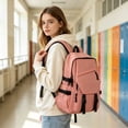 thumbnail image 6 of Backpack, Preppy Large Capacity Lightweight School Travel Bag, 18.1x11.81x5.12 In, Polyester Waterproof Bag with Multi Compartment and Padded Shoulder Straps, for Student Outdoor Travel, 6 of 6