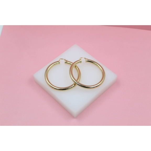 18K Gold Filled 6mm Thick Chunky Lever Back Hoop Earrings (J18)