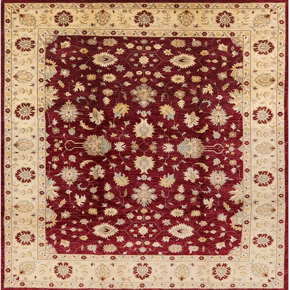 Ahgly Company Indoor Square Mid-Century Modern Red Oriental Area Rugs, 7' Square