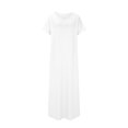 thumbnail image 4 of GaThRRgYP Stylish Sheath Summer Short Sleeve Dress,Women's Solid Color Fashionable Casual Loose Short Sleeved V-neck Long Skirt Dress with Dress White XXL, 4 of 6