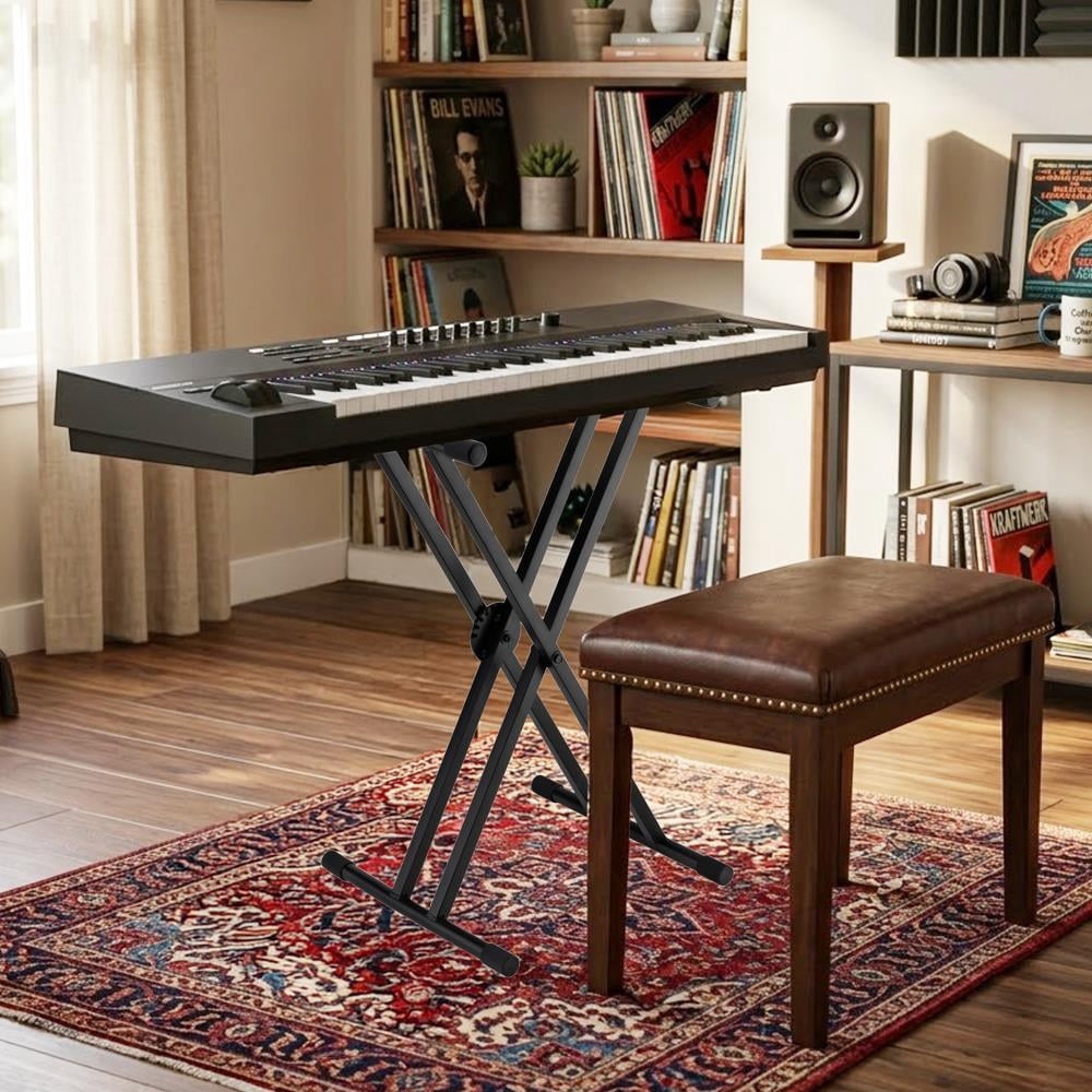 Lectronify Double-X Keyboard Stand with Clutch Lock, Adjustable Height, Heavy-Duty Metal Construction, 200 lb Capacity, Non-Slip Rubber Support, Foldable Design