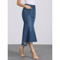 thumbnail image 3 of DARING DIVA Women's Raw Hem Fishtail Midi Skirt with Pockets L Deep Blue, 3 of 6
