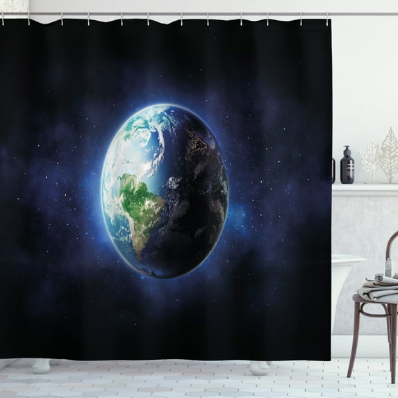 Ambesonne World Shower Curtain, Calm Starry Outer Space, 69"Wx84"L, Dark Blue Green White