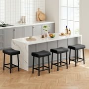 Counter Height Bar Stools Set of 2, PU Leather Barstools with Heavy Duty Metal Legs, Thick Saddle Seats Breakfast Stools for Kitchen Island, Bar, Dining Room, Easy Assembly