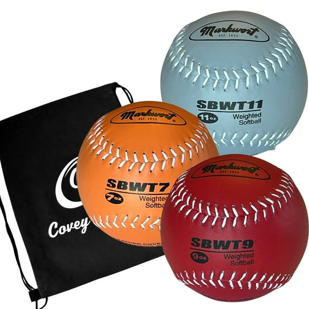 Weighted 12 Inch Softballs for Pitching & Throwing Practice With Covey Bag