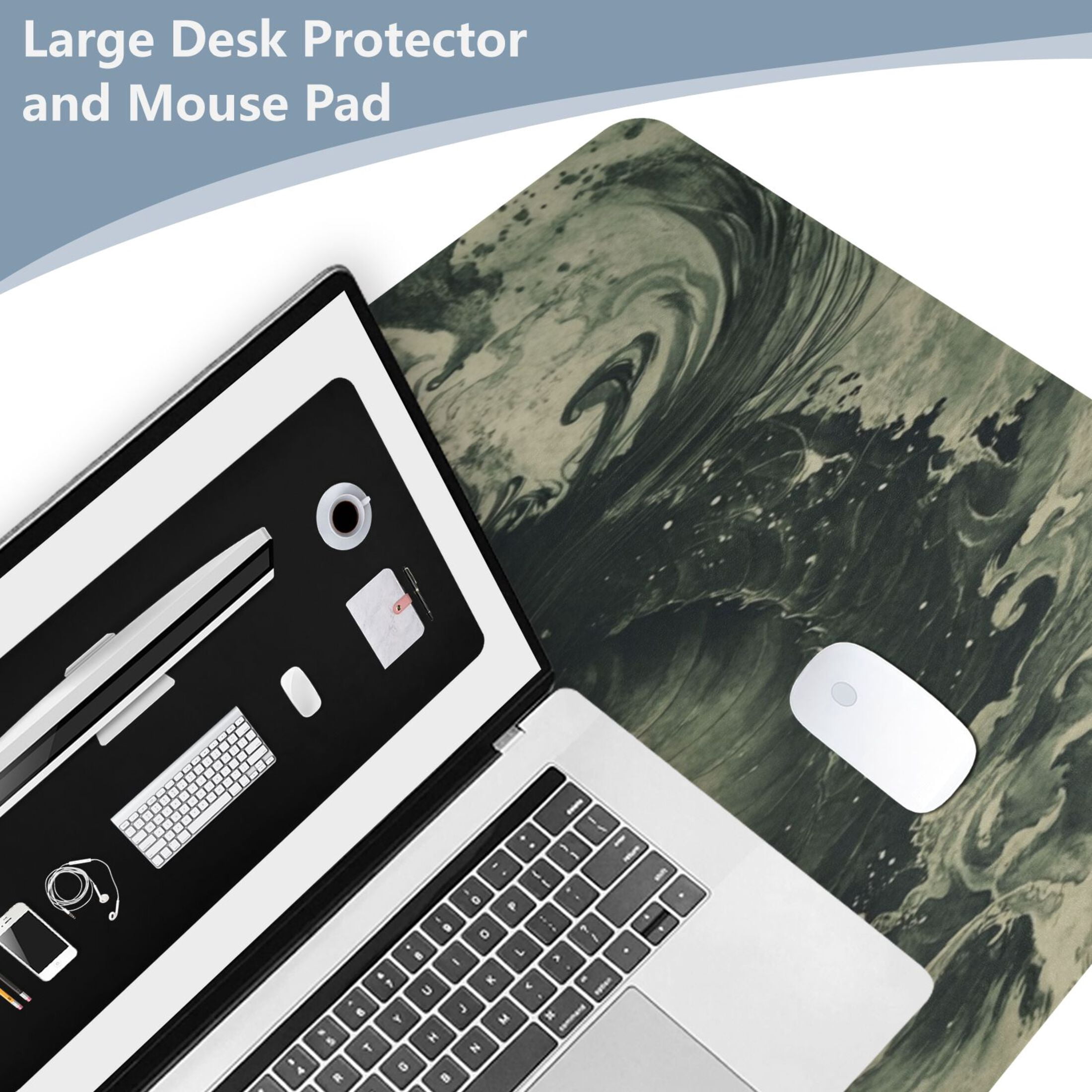 Wobogo Dark Green Dragon Gaming Mouse Pad Non-slip Leather Desk Mat Water Resist Keyboard Pad for Gamer Office 23.6×47.2in