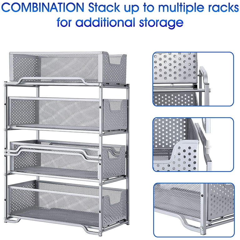 2 Pack - Simple Trending Stackable 2-Tier Under Sink Cabinet  Organizer with Sliding Storage Drawer, Silver