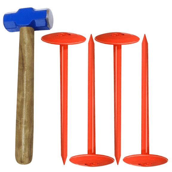 FEBTECH - Septic Tank Marker - 2.7" x 10" - Suitable Property line Markers for Protecting Your Septic Tank and Property Boundary with Solid and Sturdy Septic Tank Marker - Pack of 4 Pcs   1 Hammer