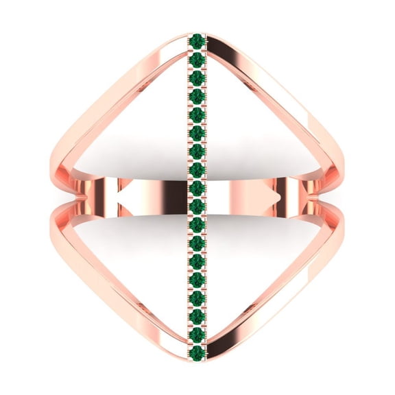 Statement Engagement Ring for Women - 0.09ct Simulated Emerald in 18K Rose Gold Promise Ring