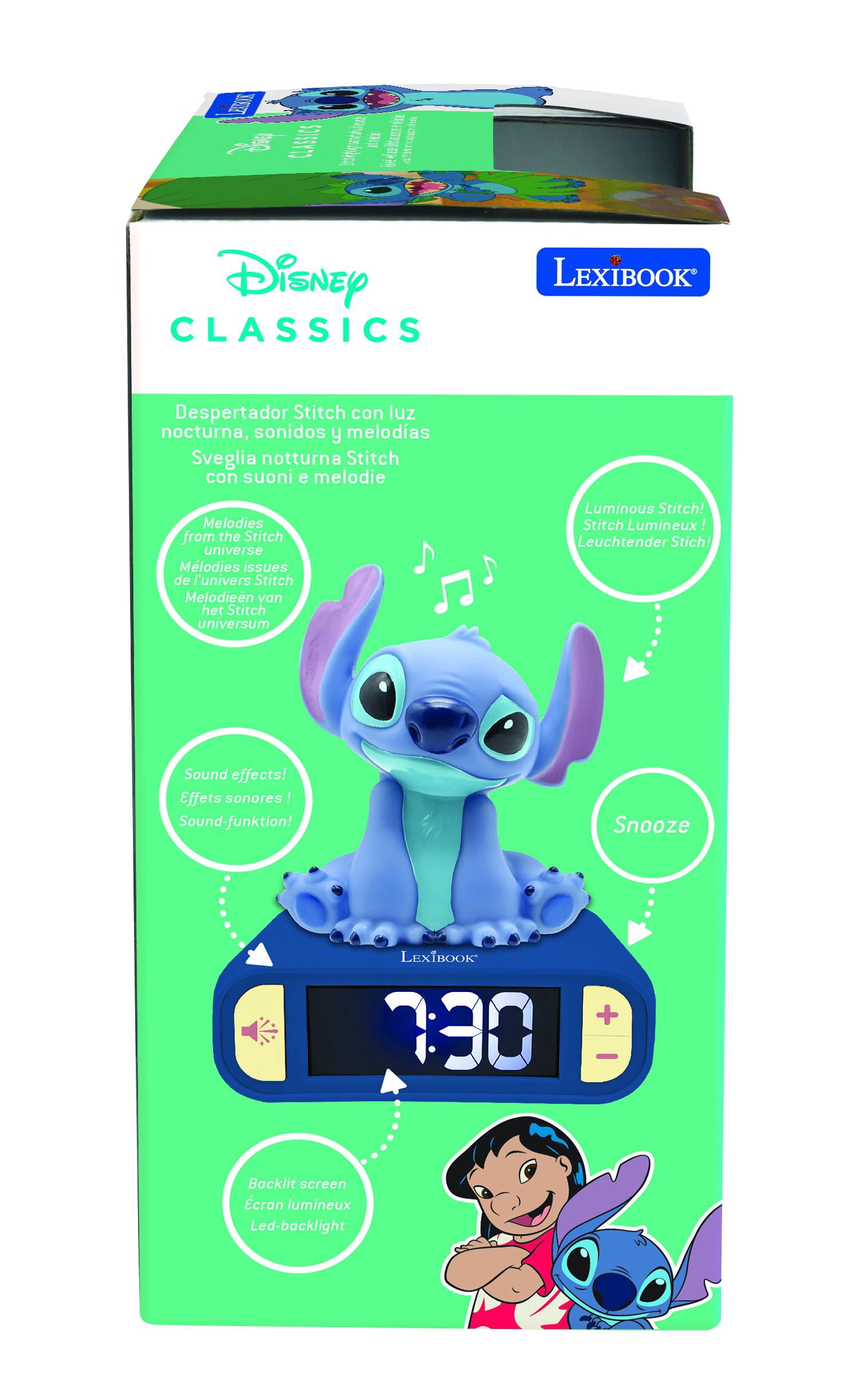 Lexibook, Disney Stitch, Stitch Nightlight Alarm Clock, Sounds and Melodies, LCD Backlit Screen, Luminous, Snooze, Blue