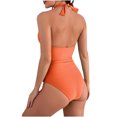 thumbnail image 7 of CFLVAEK Black One Piece Swimsuits for Women Tummy Control Double Straps Halter Bathing Suits Solid Color V Neck Cheeky Swim Suits Summer Backless Beachwear with Padded Orange S, 7 of 7