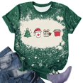 thumbnail image 1 of Puntoco Camiseta de manga corta con cuello redondo y estampado navideño a la moda para mujer, 1 of 4