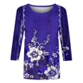 thumbnail image 5 of Viluyesy Round Neck T-Shirt for Womens 3/4 Sleeves Shirt Tops Relaxed Loose Blouse Blue Size 3XL, 5 of 5