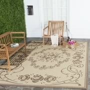 SAFAVIEH Courtyard Elena Oriental Indoor/Outdoor Area Rug, Natural/Brown, 5'3" x 5'3" Round