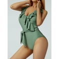 thumbnail image 6 of Biezeib Women Deep V-neck Padded Swimwear, Sleeveless Ruffled Hem Tummy Control One-piece Bathing Suit, 6 of 6